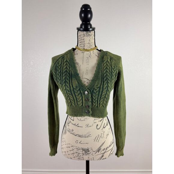 B9 Zara Cropped Chunky Cable Knit Sweater Cardigan S Y2K Cozy TikTok Trendy - Picture 1 of 6
